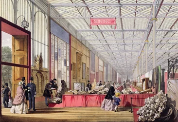 Minerals: Gallery displaying rocks and crystals at the Great Exhibition in 1851